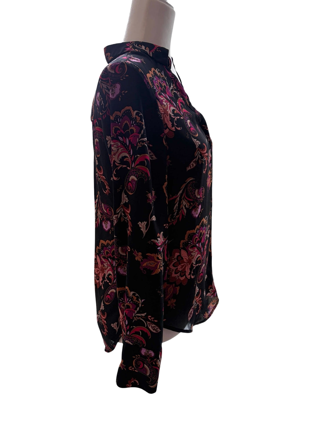 Liz Claiborne Women's Black & Pink Paisley Floral Long Sleeve Blouse, Size XS