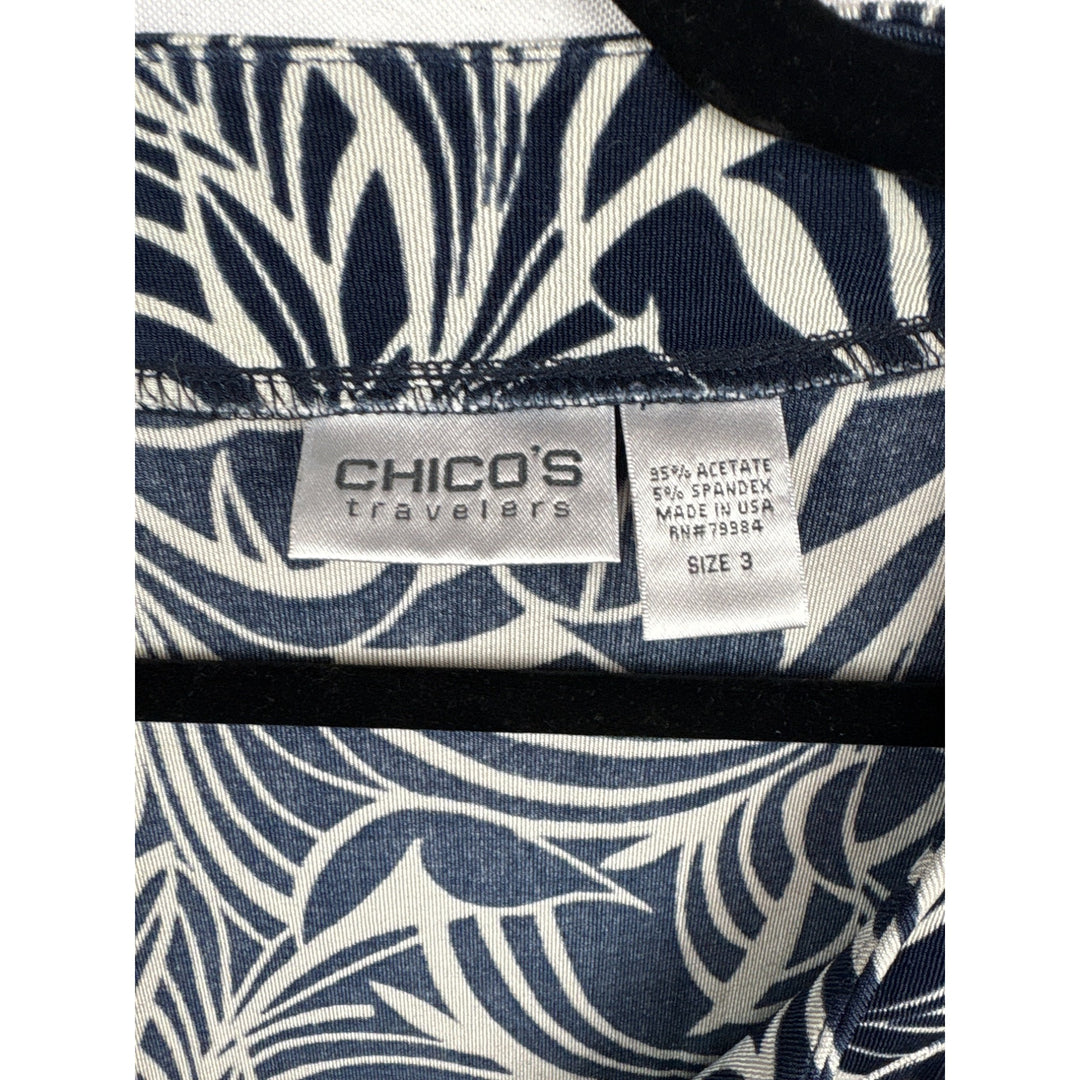 Women’s Chico’s Travelers Size 2XL Navy & White Patterned Short Sleeve Shirt