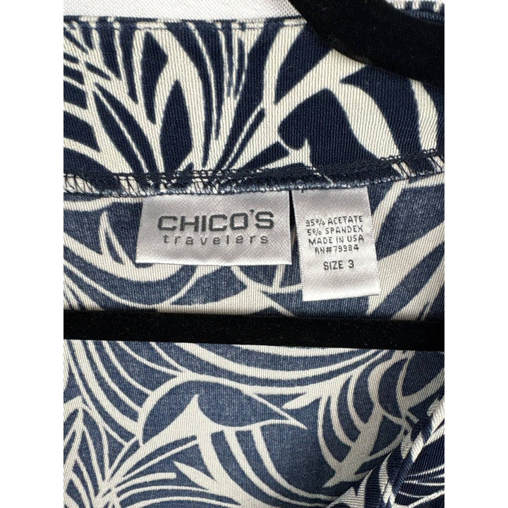 Women’s Chico’s Travelers Size 2XL Navy & White Patterned Short Sleeve Shirt