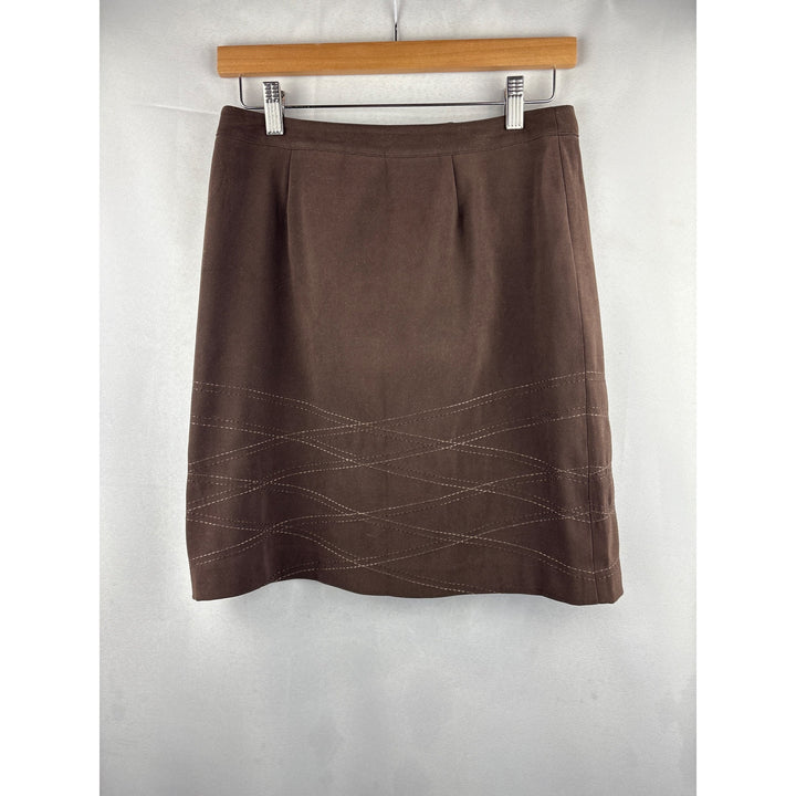 Style&Co. Petite Brown Skirt 6P Polyester/Spandex Made In Hong Kong