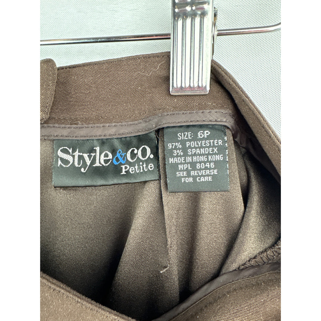 Style&Co. Petite Brown Skirt 6P Polyester/Spandex Made In Hong Kong