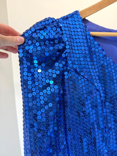 ILGWU Vintage 80s Royal Blue Sequin Formal Dress