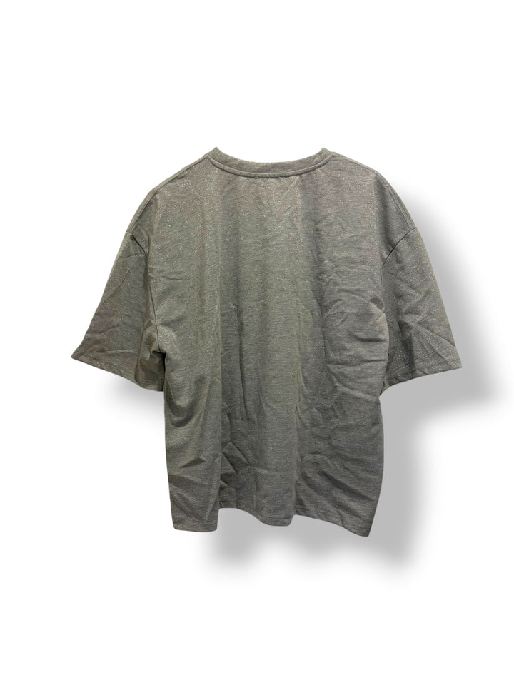 Zara New York Sparkle T-Shirt Gray Silver Glitter Oversized Tee Size M NWT