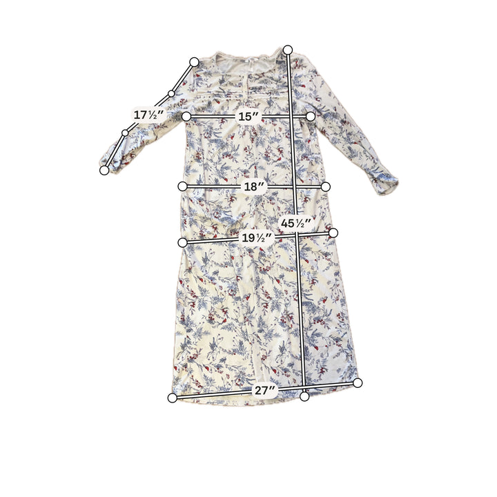 ADONNA Women’s Cardinal Print Blue Long Sleeve Nightgown Sleepwear Lounge Gown
