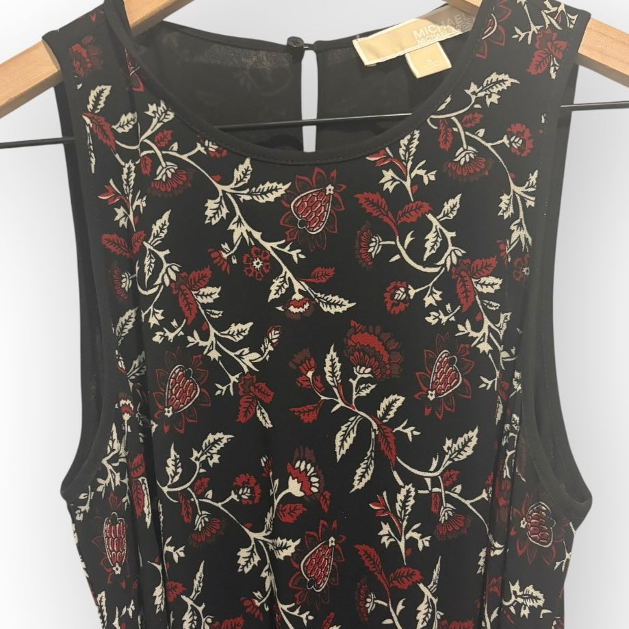 Michael Kors Black Burgundy Floral Maxi Dress S Fringe Tie Dark Academia