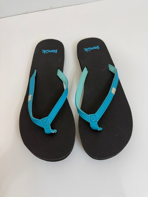 Sanük Women’s Flip Flops – Black &amp; Blue Sz9 NWOT