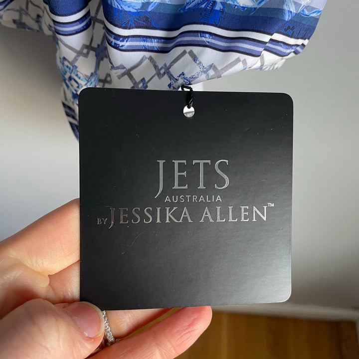 Jets Australia by Jessica Allen One Piece Swimsuit Bathing Suit Boho Blue Open Back size 4