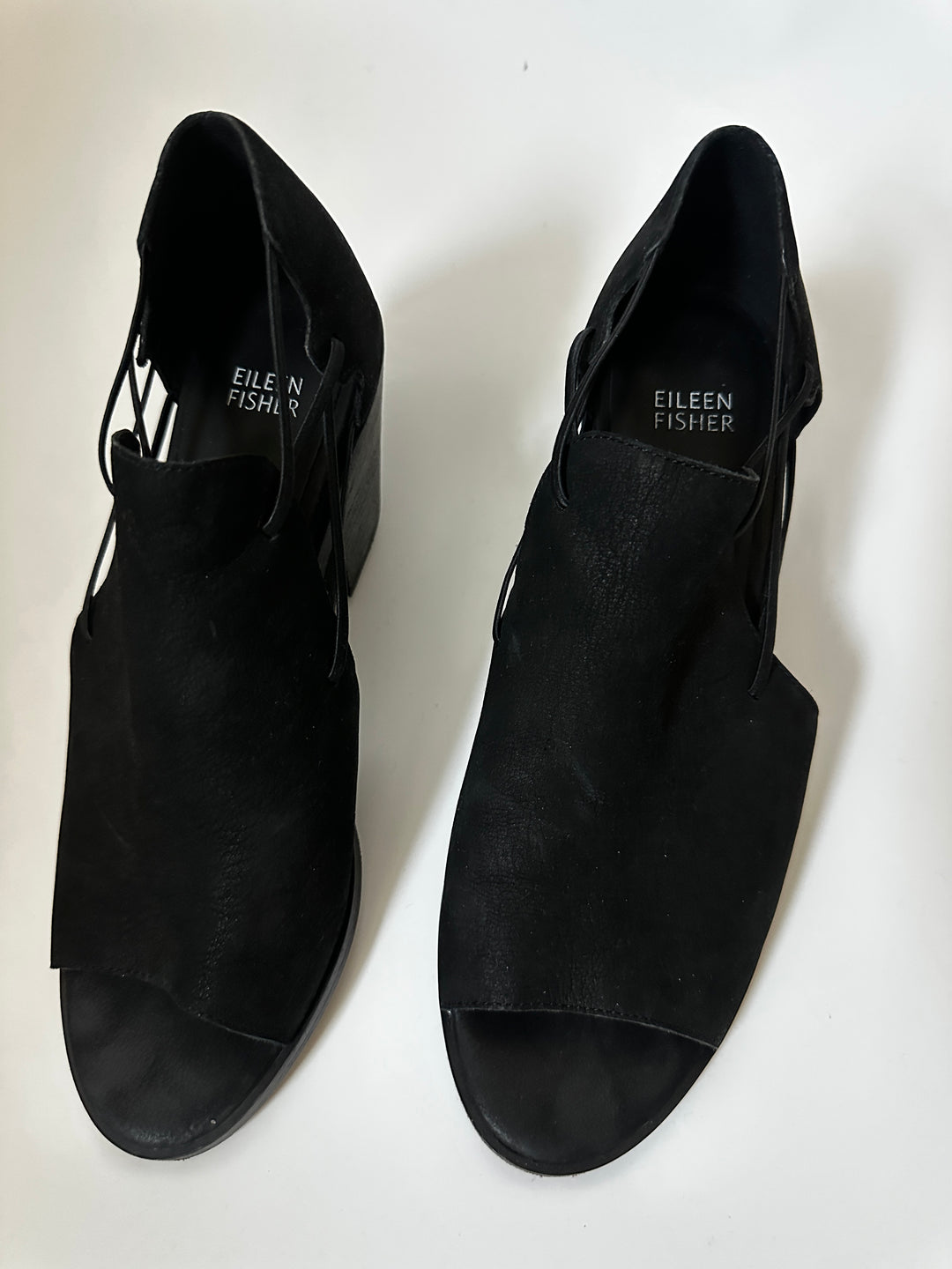 Eileen Fisher Black Cutout Open Toe Block Heel Shoes