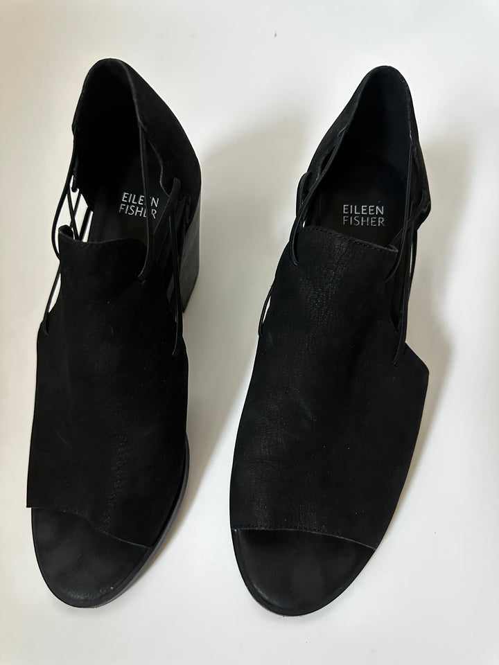 Eileen Fisher Black Cutout Open Toe Block Heel Shoes