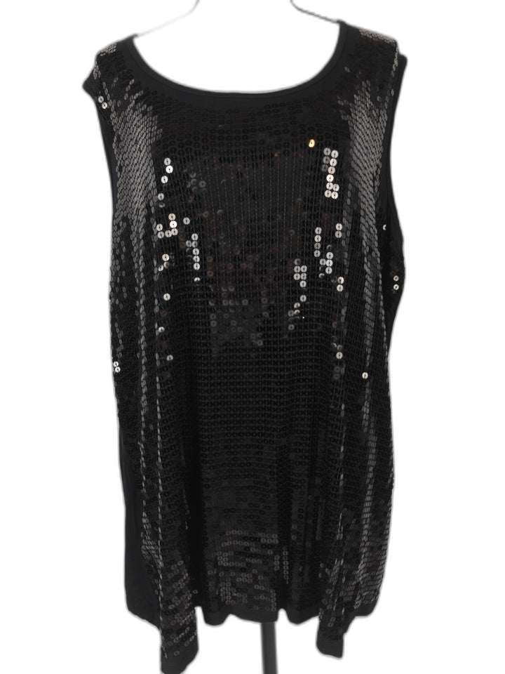 Womens Design History Sequin Tank Top Black Size 3X
