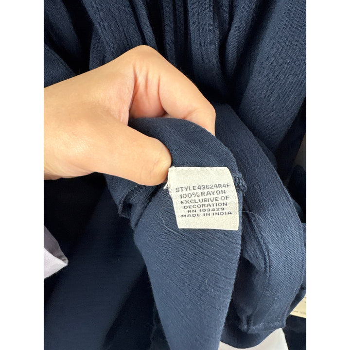 Women’s Caffé Marrakesh Navy Blue Embroidered Long Sleeve Blouse