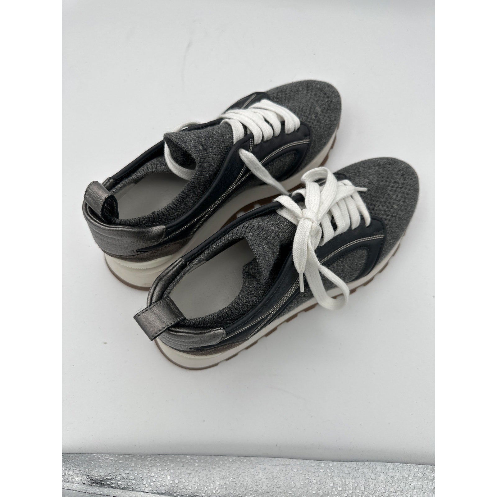 Brunello Cucinelli Dark Gray Runners w/monili and leather detail Size 35