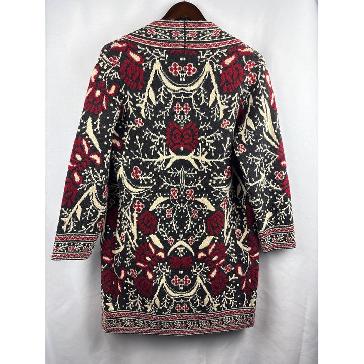 Women’s MaxSport XS Black, Red, & Cream Floral Knit Cardigan