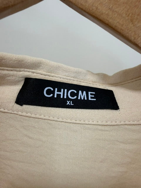 ChicMe Ruched Button Front Shirt Dress Beige SzXL
