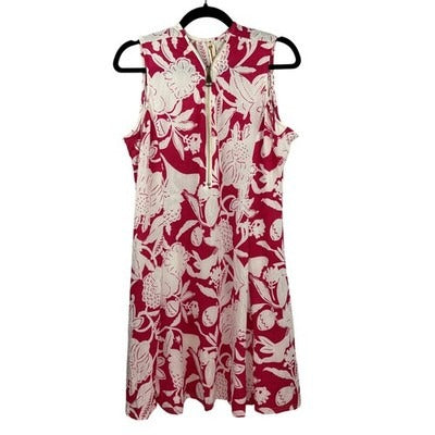 Shoreline Women’s Pink Floral Tank Dress Sz L – Gold Zipper Sleeveless Sundress