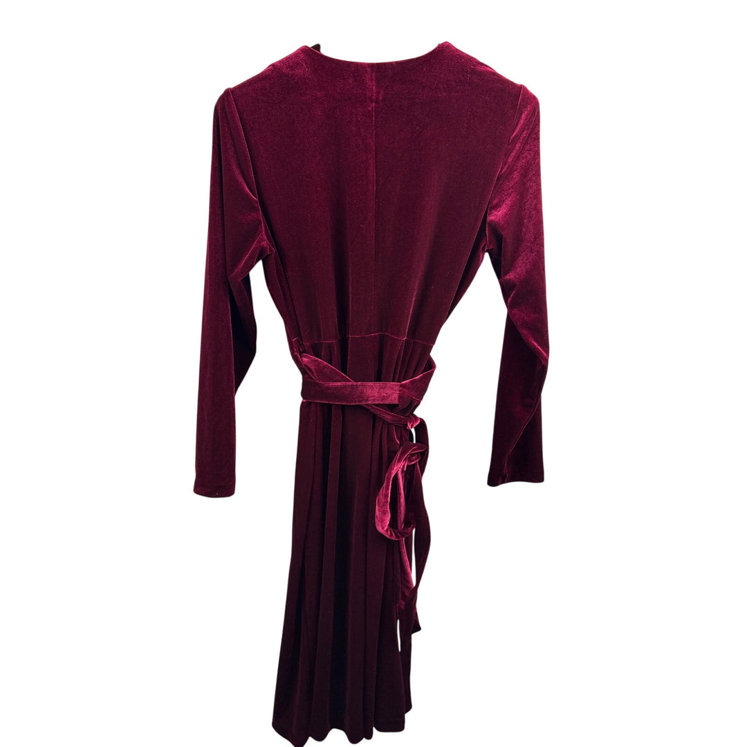 Women’s Eloquii Size 16 Garnet Red Velvet Long Sleeve Wrap Dress