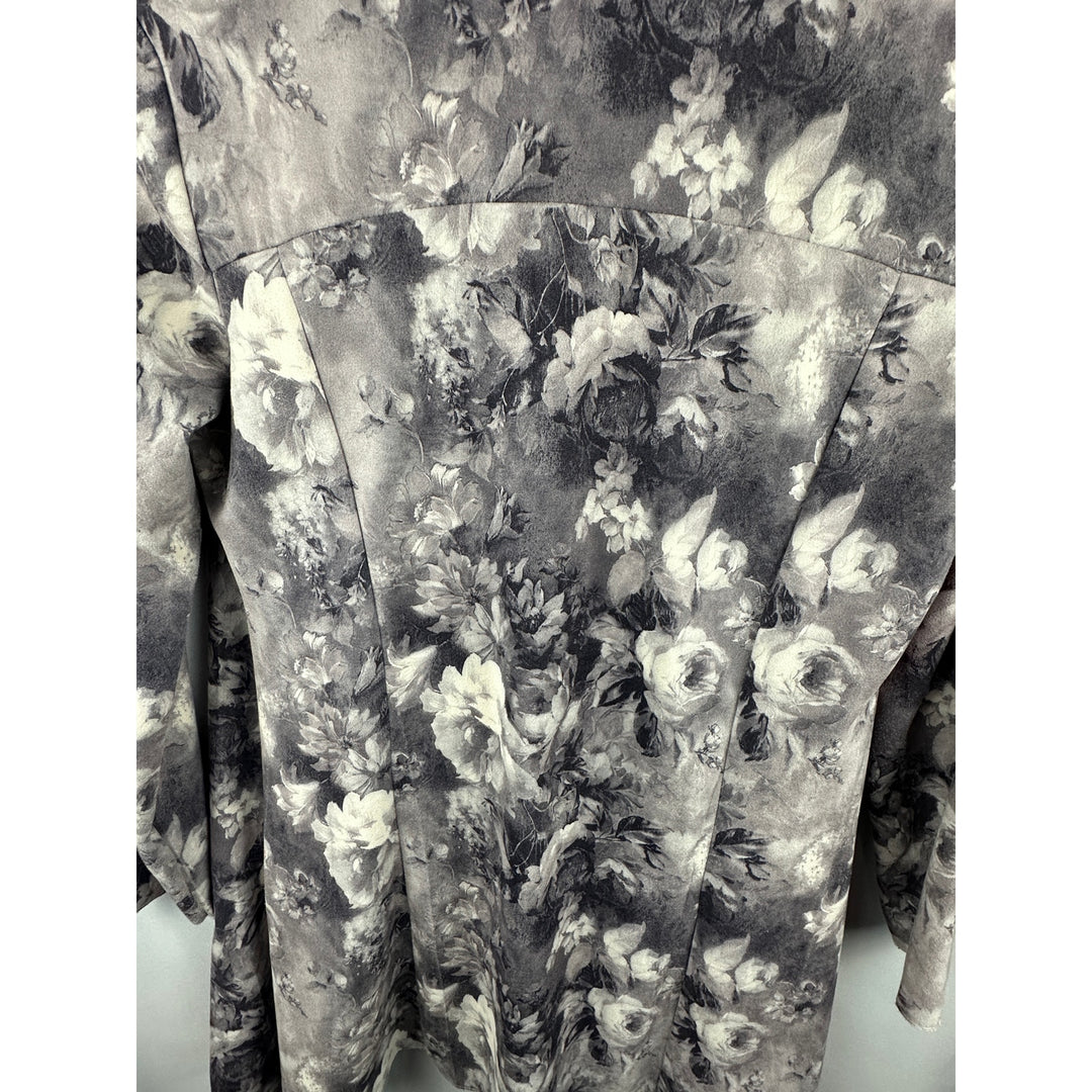 Women’s Solitare Open Front Gray Floral Faux Suede Open Cardigan Size Small