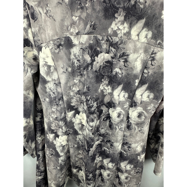 Women’s Solitare Open Front Gray Floral Faux Suede Open Cardigan Size Small