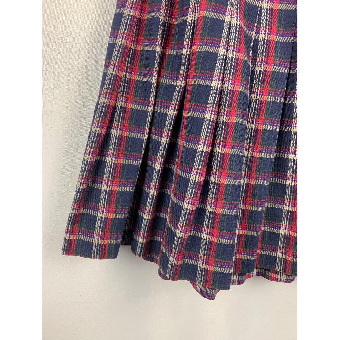 Vintage Palmettos Plaid Pleated Skirt Size 7 Red & Navy Tartan 100% Cotton Womens