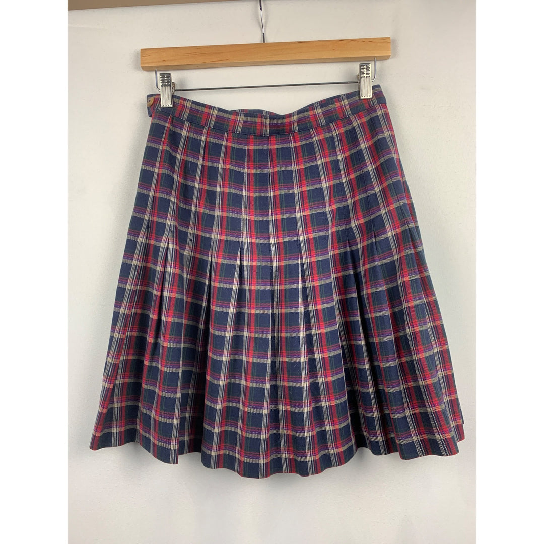 Vintage Palmettos Plaid Pleated Skirt Size 7 Red & Navy Tartan 100% Cotton Womens