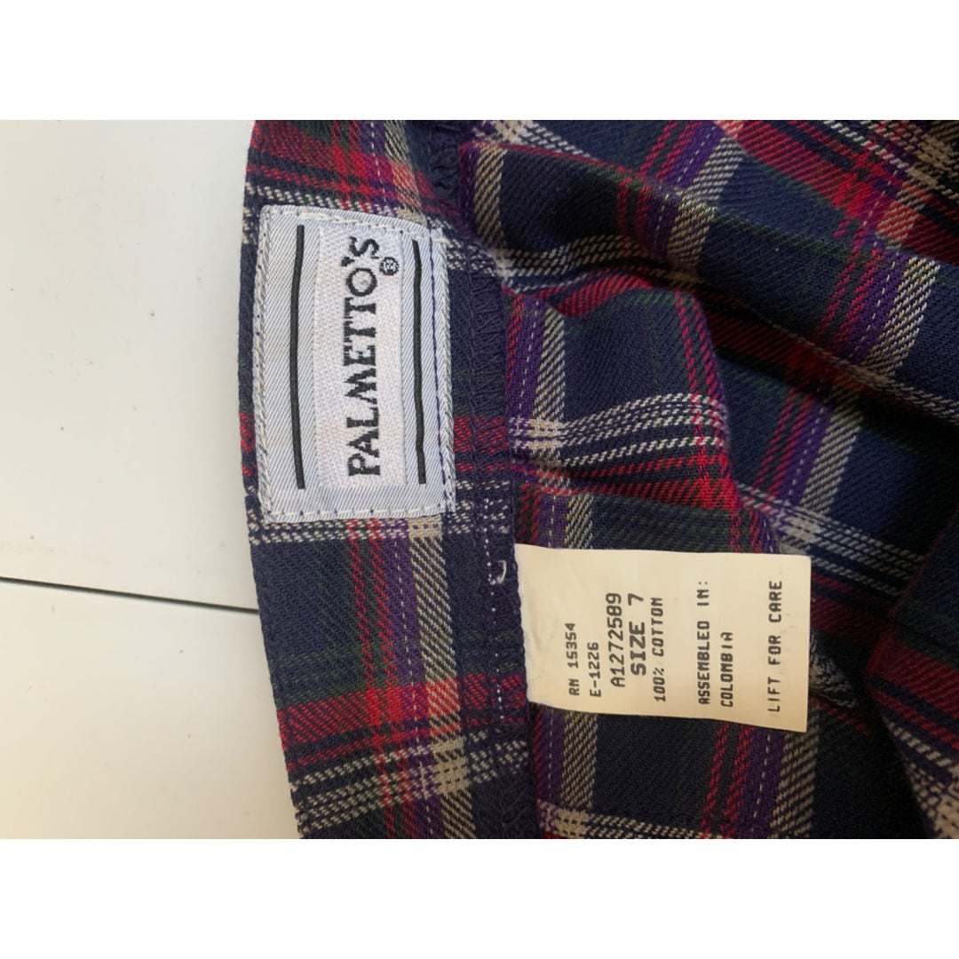 Vintage Palmettos Plaid Pleated Skirt Size 7 Red & Navy Tartan 100% Cotton Womens