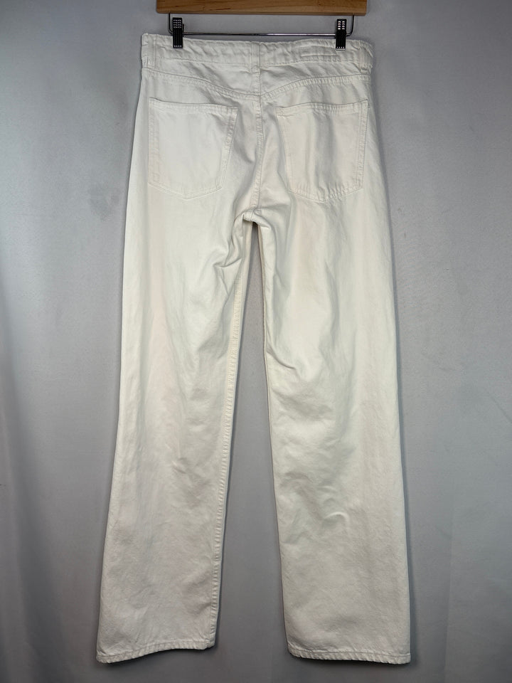 Women Zara White Wide Leg Mid Rise Cotton Denim Jeans Size 8