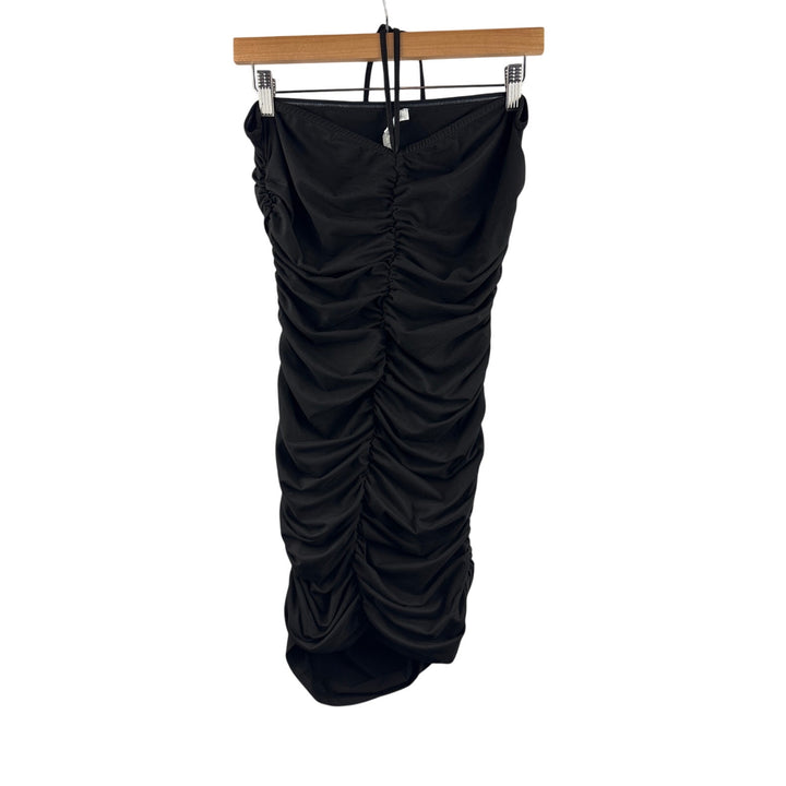 Women’s More To Come Large Black Ruched Bodycon Mini Halter Dress