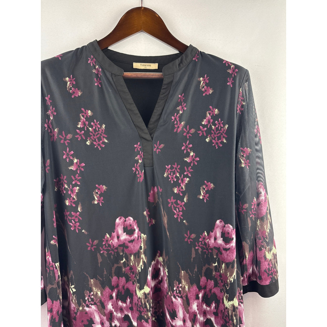 Women’s Timeson XL Black Floral Blouse w/ 3/4 Sleeves