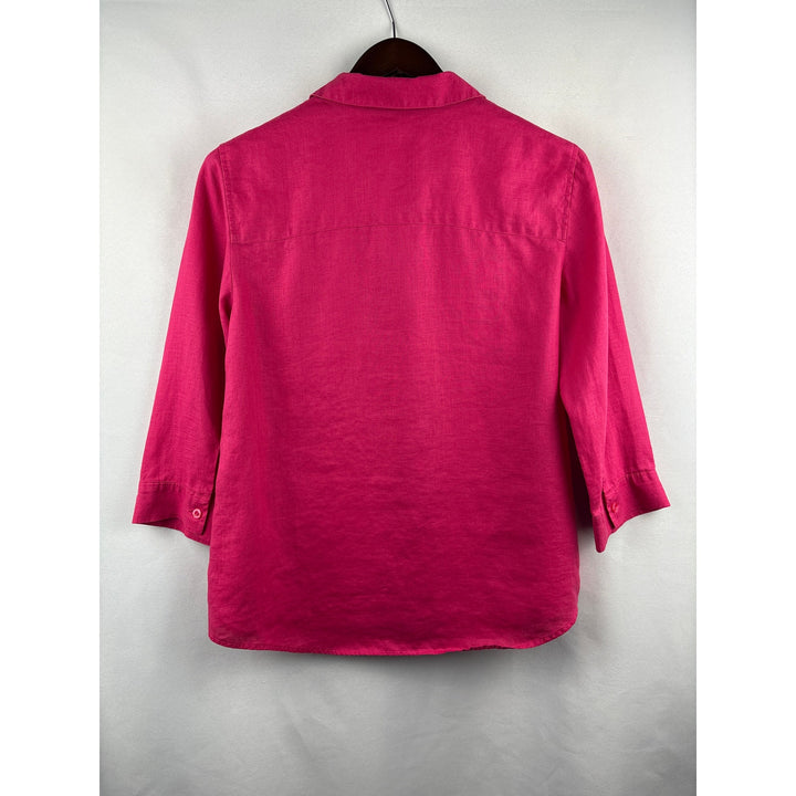 Women’s Chico’s Size 1 100% Linen Hot Pink Button Uo Blouse