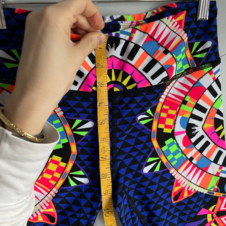Mara Hoffman Navy Blue Boho Neon Printed Yoga Pilates Eye Workout Leggings Sz S