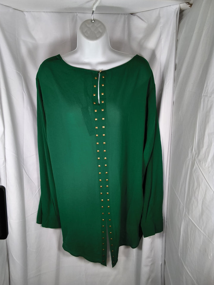 Rose And Olive Emerald Green Long Sleeve Top Gold Stud Keyhole New With Tags