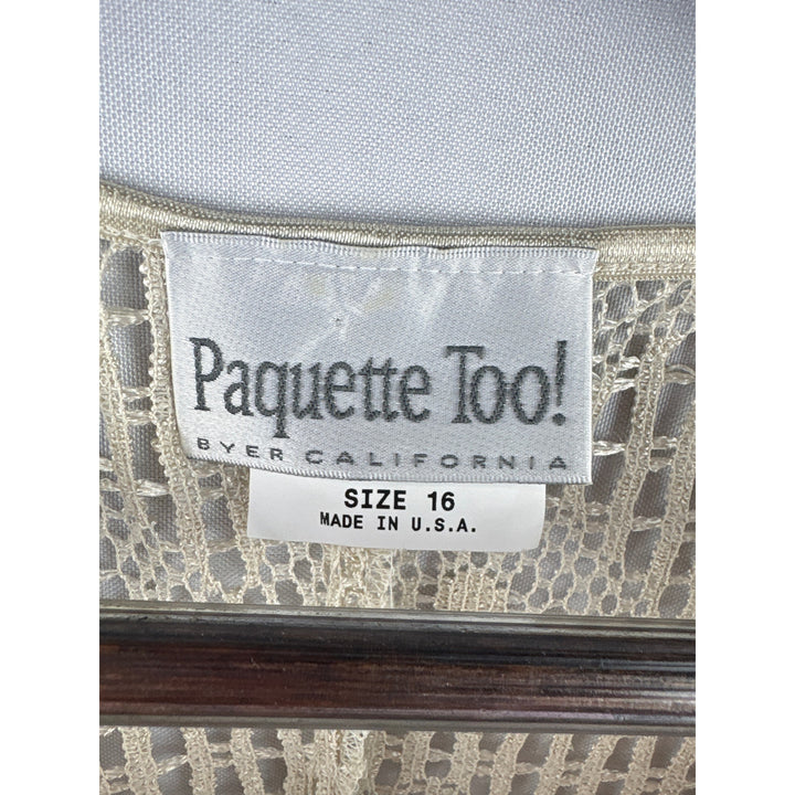 Womens Paquette Too! Size 16 Cream Knit Mesh Maxi Dress