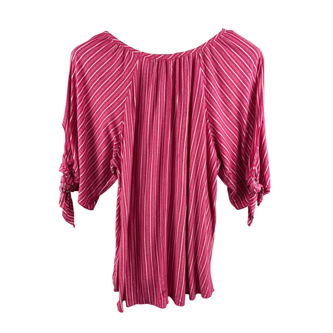 Women’s Kim & Cami Medium Pink 3/4 Sleeve Blouse w/ White Stripes