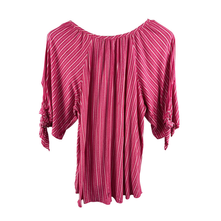 Women’s Kim & Cami Medium Pink 3/4 Sleeve Blouse w/ White Stripes