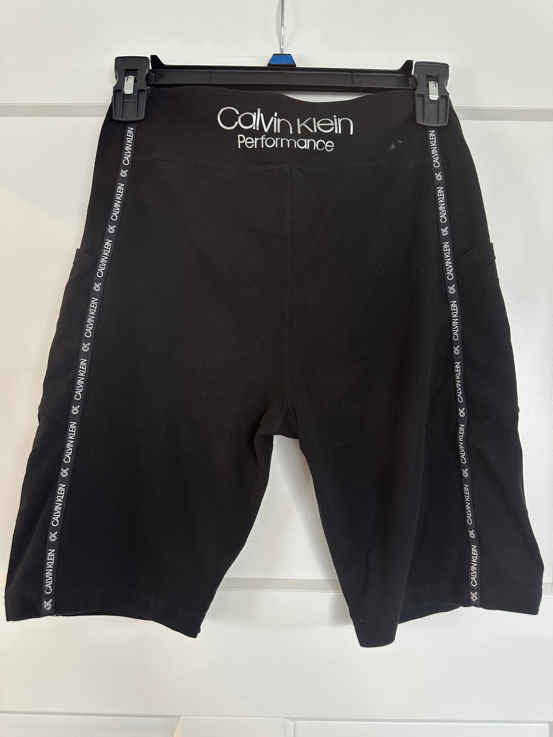 Calvin Klein Womens Black Performance High Waisted Bike Shorts Logo Tape Pocket