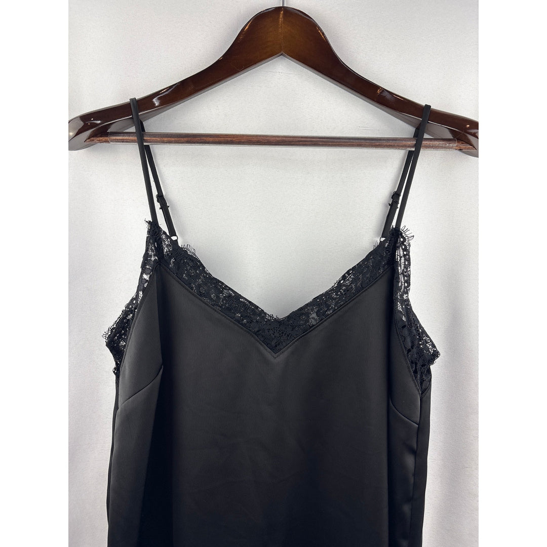 Women’s Halogen Petite Medium Black Satin Cami s/ Lace Details