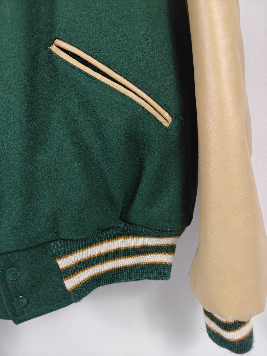 Mens Howe Athletic Apparel Varsity Jacket Green Tan XL