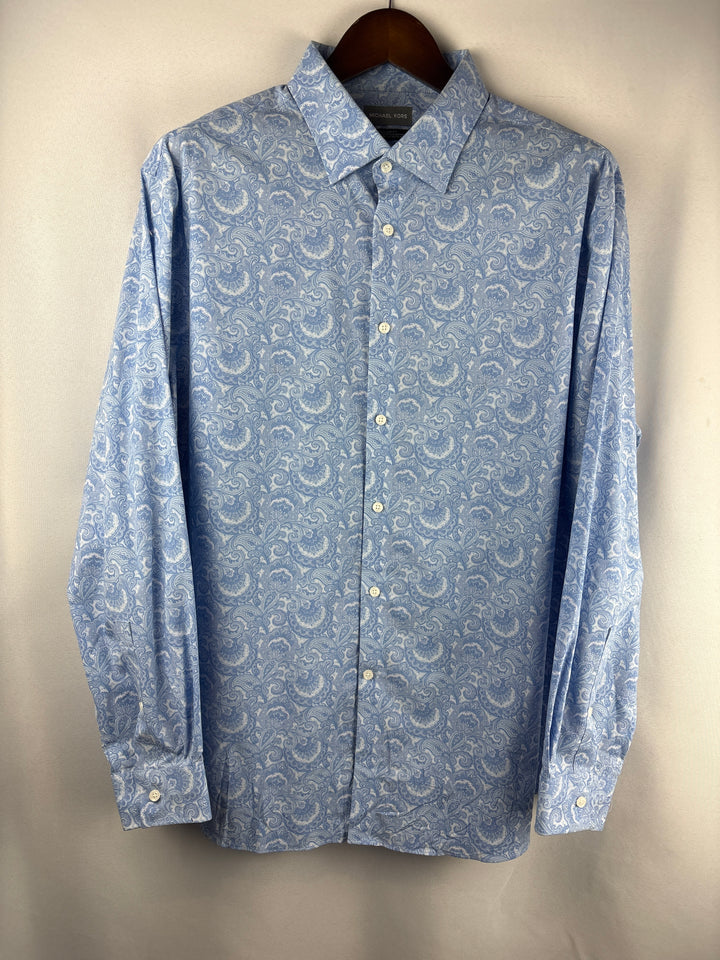 Men’s Michael Kors 2XL Light Blue Paisley Button Up