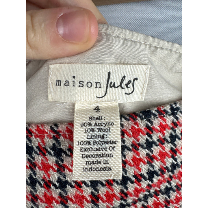 Women’s Maison Jules Size 4 Red, Black, & Cream Mini Pencil Skirt