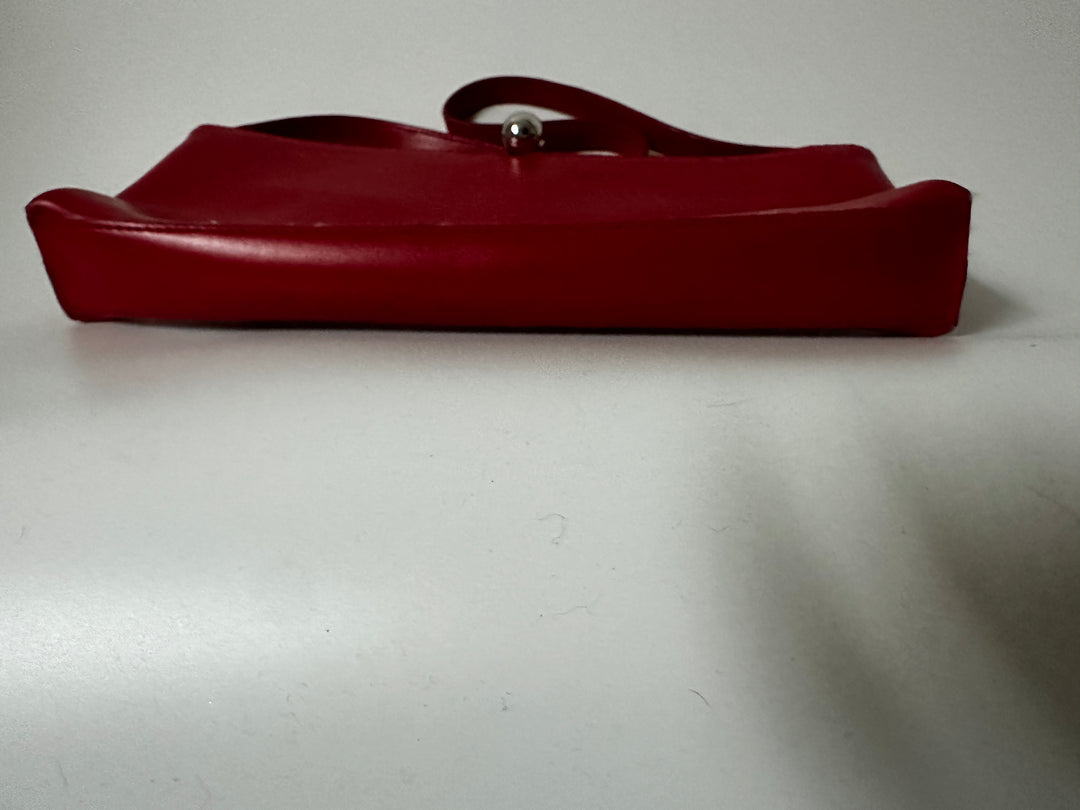 Furla Red Leather Shoulder Bag Clutch Silver Ball Closure