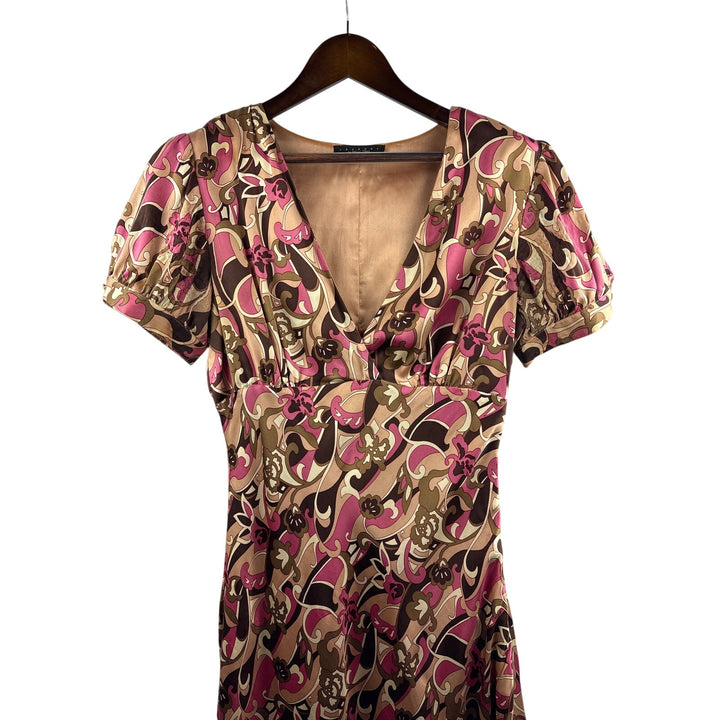 Women’s Vintage Laundry Size 8 Pink & Brown Patterned Silk Dress