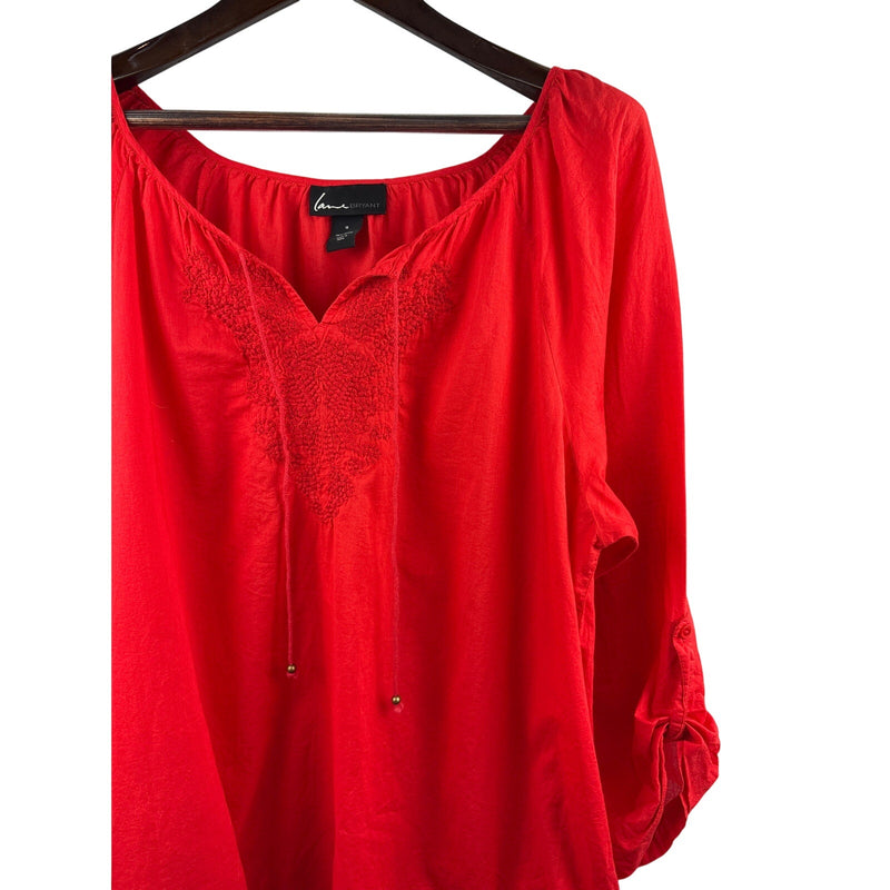 Women’s Lane Bryant Size 16 Bright Red Blouse w/ Embroidered Neckline