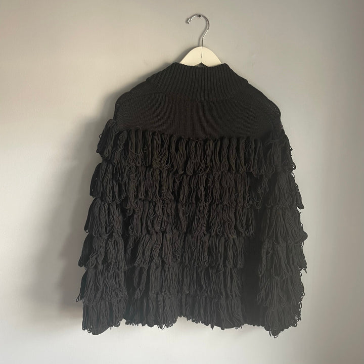 Mara Hoffman Black Chunky Fringe Cardigan Alpaca Blend Boho Bohemian size Small