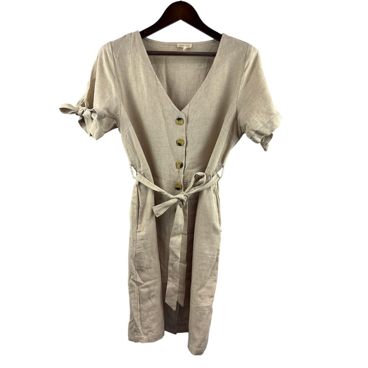 Women’s Jennifer & Grace Large Tan Button Up Short Sleeve Midi Dress
