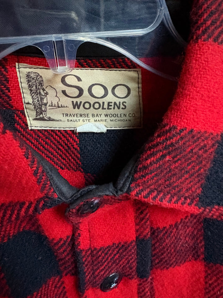 Vintage Soo Woolens Buffalo Plaid Wool Hunting Shirt Jacket
