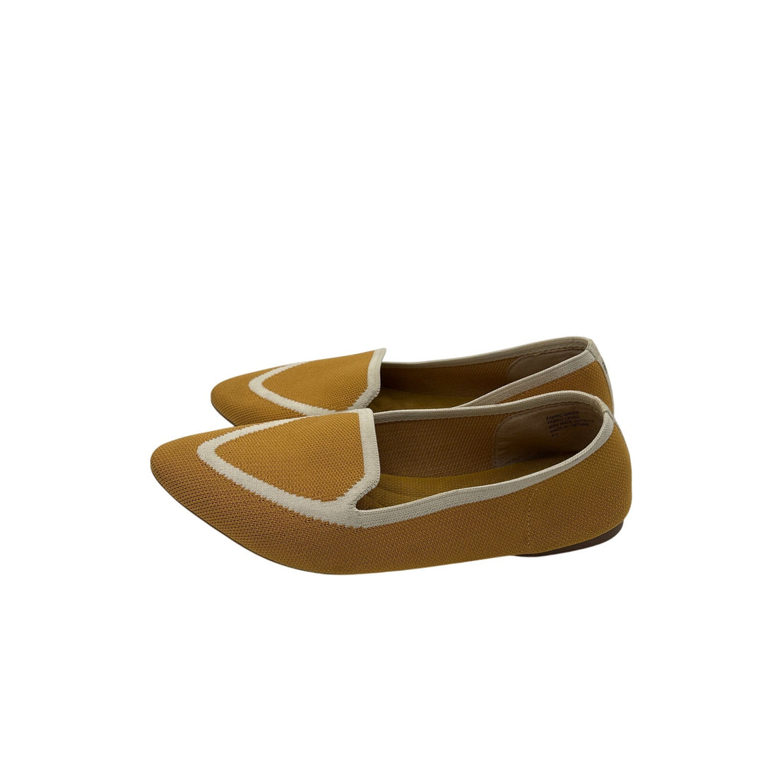 Women’s Birdies Size 8.5 Mustard Yellow Pointed Flats w/ White Accents