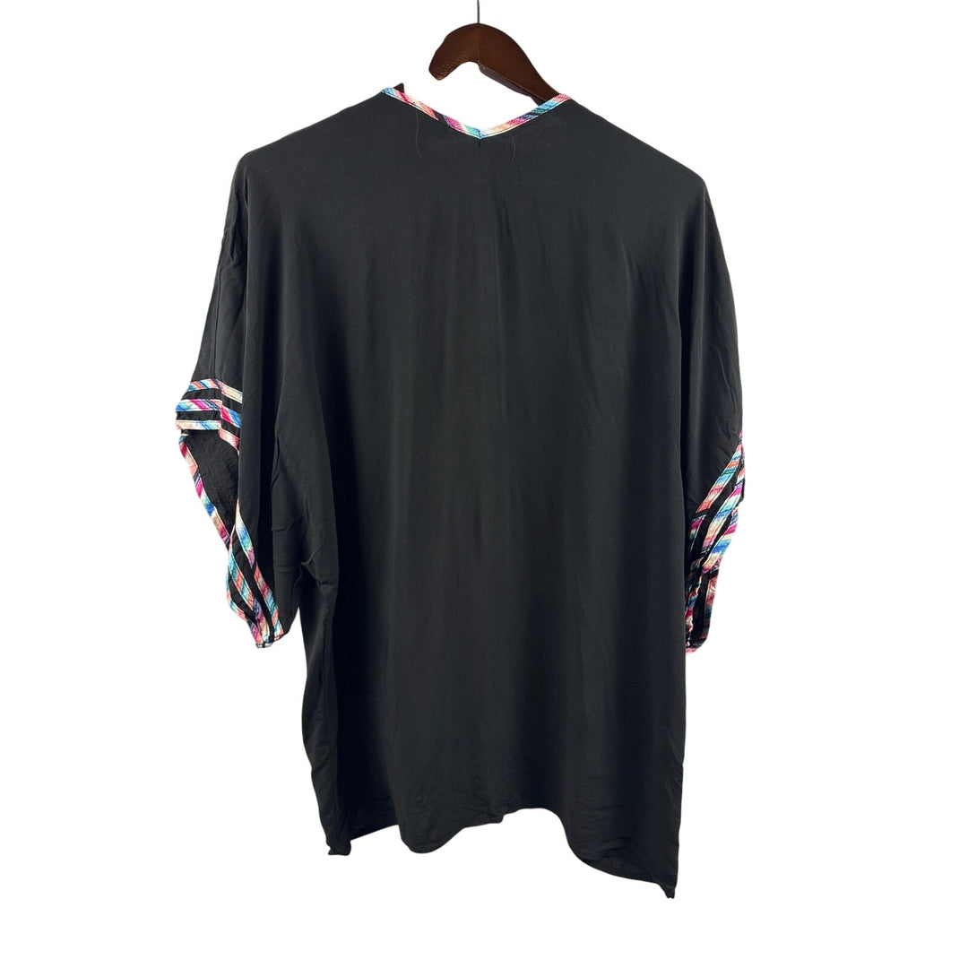 Women’s LA Blanca One Size Black Short Sleeve Shawl w/ Multicolor Stitching