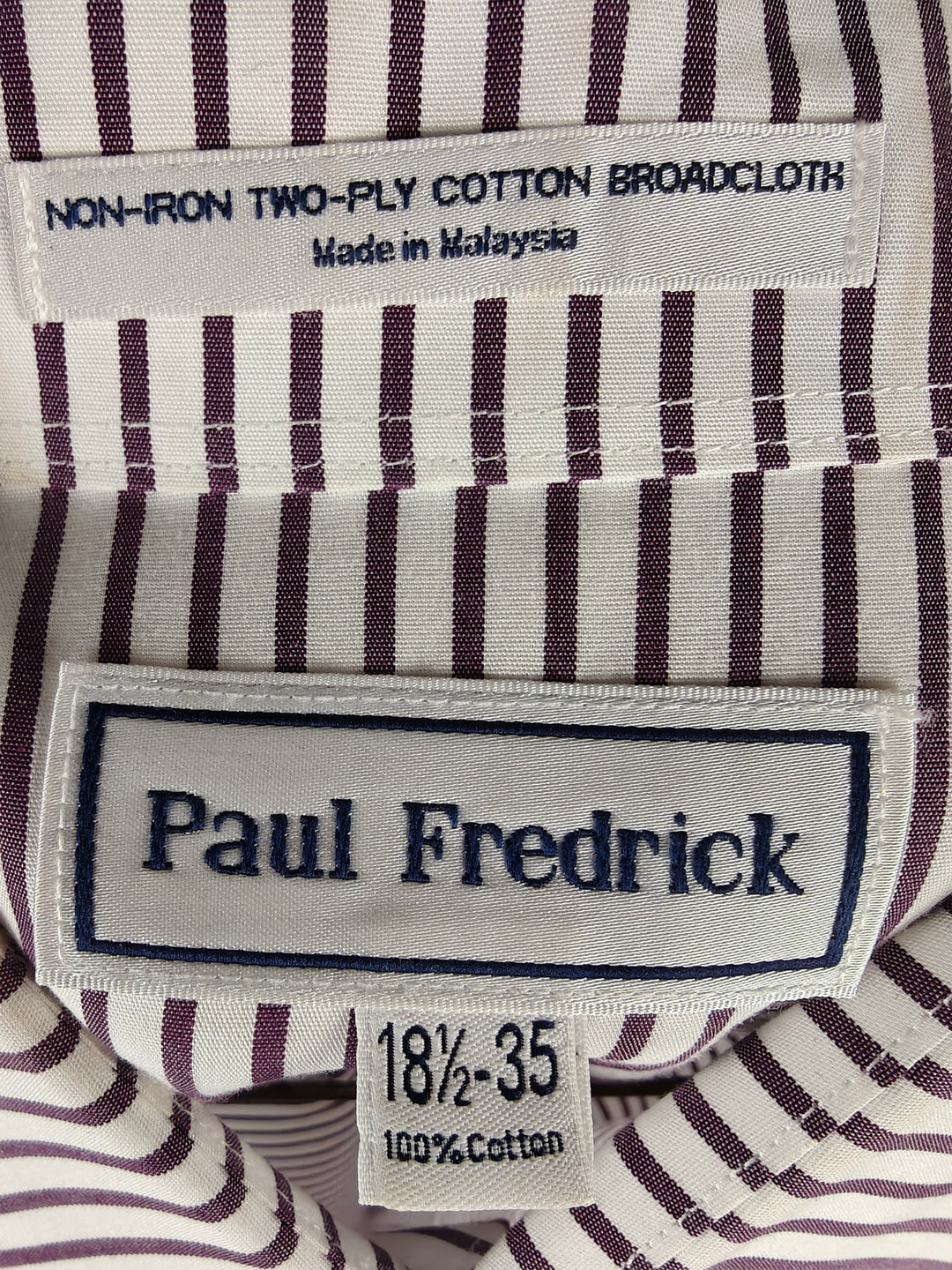 Paul Fredrick Men's Purple White Striped Non-Iron Dress Shirt 18.5 35 100% Cotton