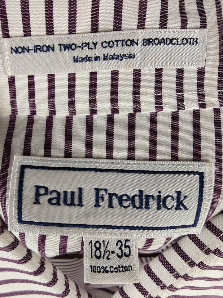 Paul Fredrick Men's Purple White Striped Non-Iron Dress Shirt 18.5 35 100% Cotton