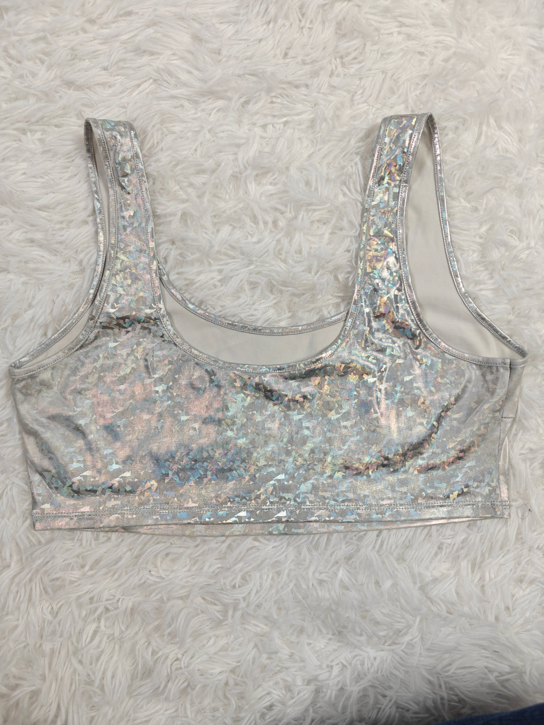 Womens Bear Dance Sports Bra Silver Holographic Large